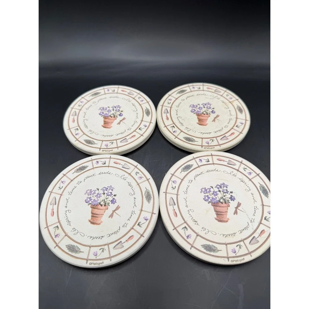 Pfaltzgraff Coasters‎ Set of 4 Cork Backed Spring Garden Floral Drink Coasters